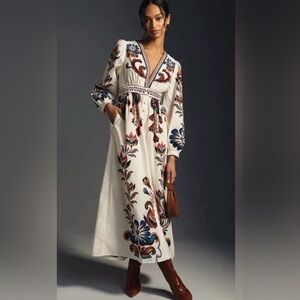 FARM Rio Cream Dress with Blue and Red Floral Design